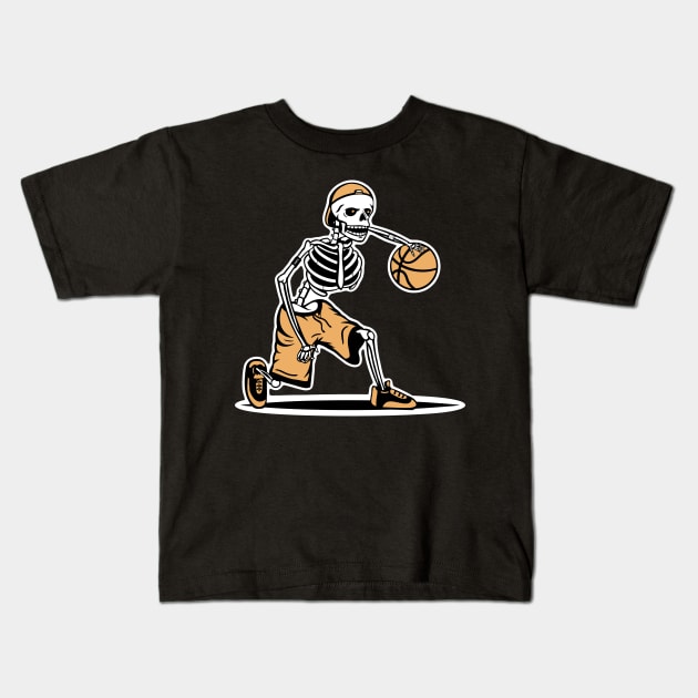 Cool skeleton basketball player dribbling Kids T-Shirt by Malinda